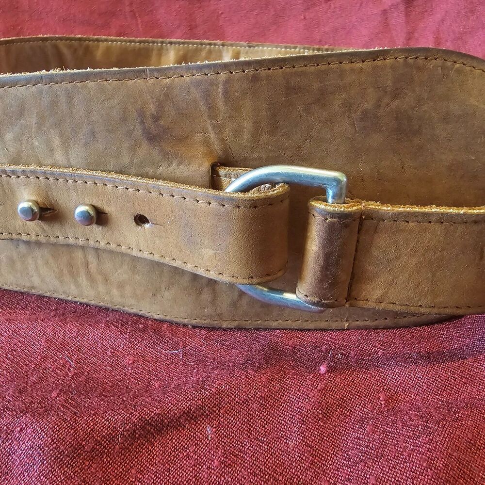 Wide Leather Corset Belt Thick Brown Waist Cinch D Ring Studded Bohemian 36 - Picture 3 of 8